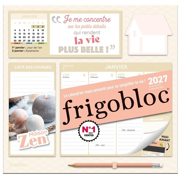 [6242035] Frigobloc Hebdomadaire Maison Zen 2027 - Calendrier organiseur familial (de janv. à déc. 2027)