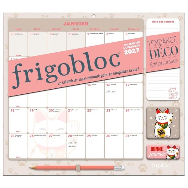 [1874712] Frigobloc Mensuel 2027 Déco Chats - Calendrier organiseur familial (de janv. à déc. 2027)