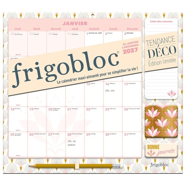 [1875204] Frigobloc Mensuel 2027 Art Déco - Calendrier organiseur familial (de janv. à déc. 2027)