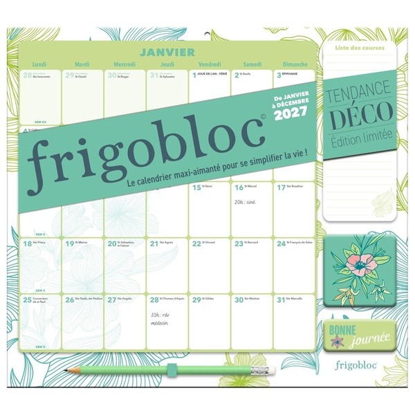 [1874835] Frigobloc Mensuel 2027 Déco Végétal - Calendrier organiseur familial (de janv. à déc. 2027)