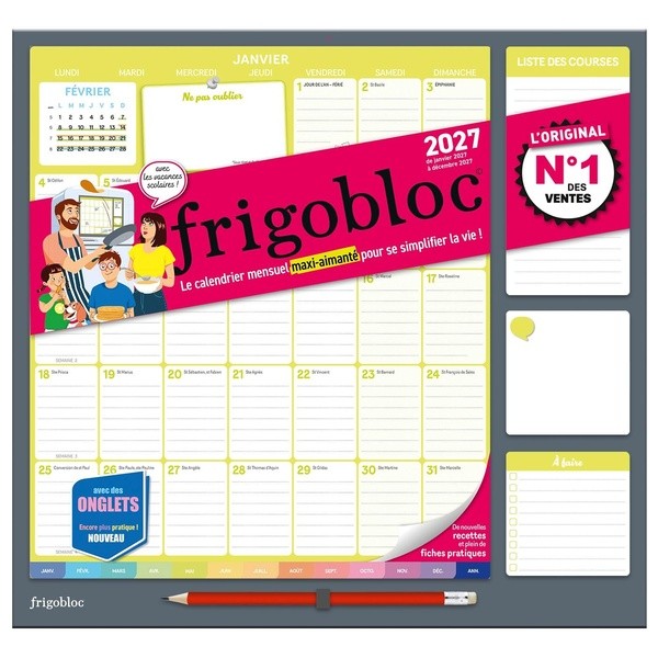 [6240066] Frigobloc Mensuel avec onglets 2027 - Calendrier organiseur familial (de janv. à déc. 2027)
