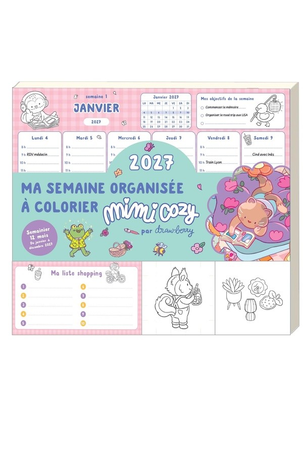 [ET29294] Ma semaine organisée à colorier avec Mimi Cozy 2027 12 mois janvier-décembre
