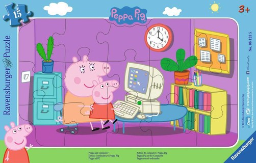 [00006123] Puzzle cadre 15 p - Devant l'ordinateur / Peppa Pig
