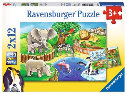 [00007602] Puzzles 2x12 p - Les animaux du zoo