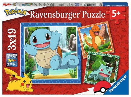 [00005586] Puzzles 3x49 p - Salamèche, Bulbizarre et Carapuce / Pokémon