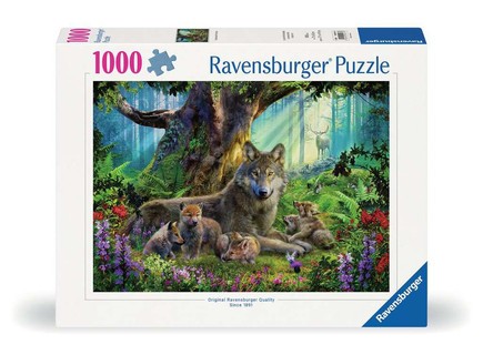 Puzzle 1000 p - Famille de loups dans la forêt