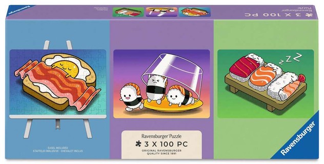 [12002047] Coffret 3 mini puzzles + chevalet - Repas kawaii