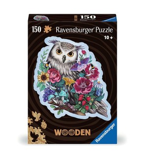 [00017511] Puzzle en bois - Forme - 150 p - Hibou floral