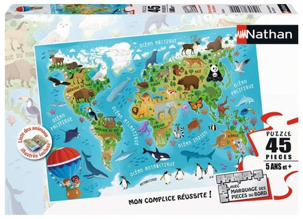 [00086174] Nathan puzzle 45 p - Carte du monde des animaux