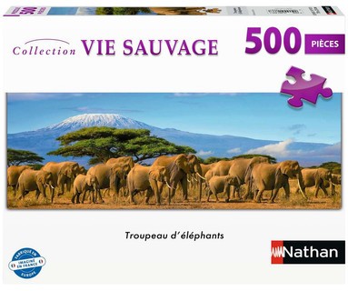 [12001866] Nathan puzzle 500 p - Troupeau d’éléphants (panoramique)