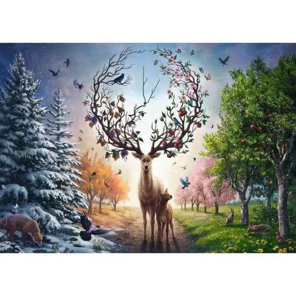 [010883] Puzzle 1000 pièces : Cerf fantastique au fil des saisons — Édition 50 ans