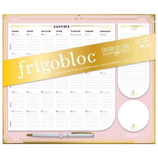 FRIGOBLOC MENSUEL 2027 EDITION DE LUXE ROSE - CALENDRIER ORGANISEUR FAMILIAL (DE JANV. A DEC. 2027)