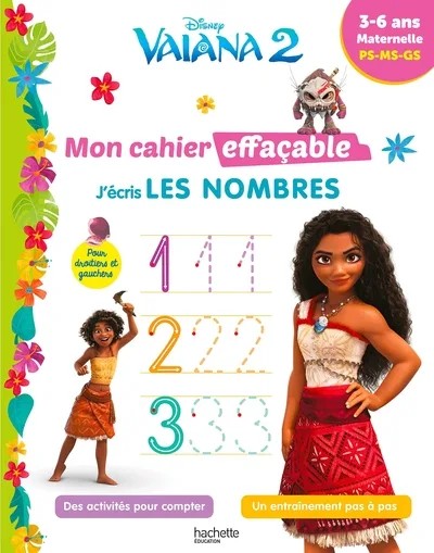 [8831854] Disney - Vaiana 2 - Mon cahier effaçable - J'écris les nombres (3-6 ans)