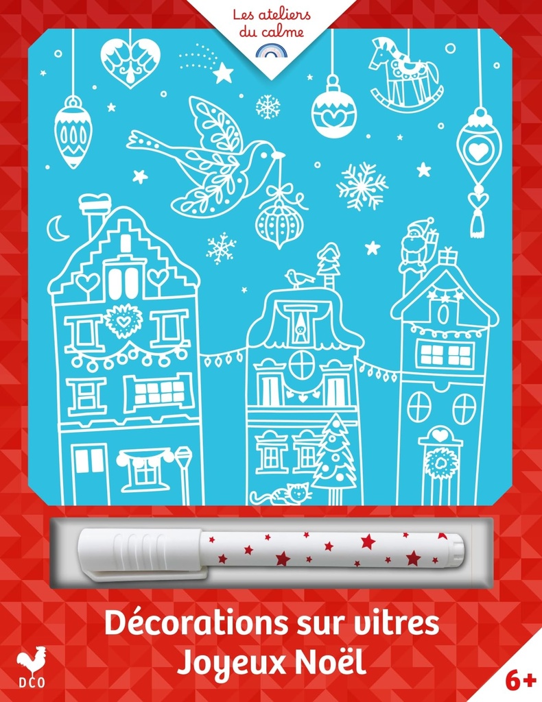 [1258419] Décorations sur vitres Joyeux Noël - pochette avec feutre sous blister + crochet