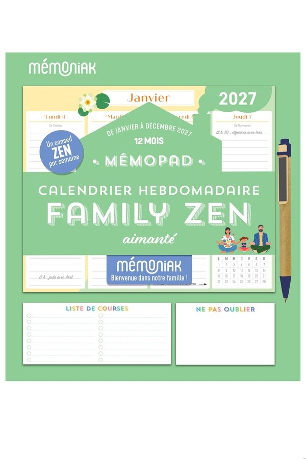 [ET29324] Mémopad calendrier hebdomadaire aimanté 2027 Family zen 12 mois